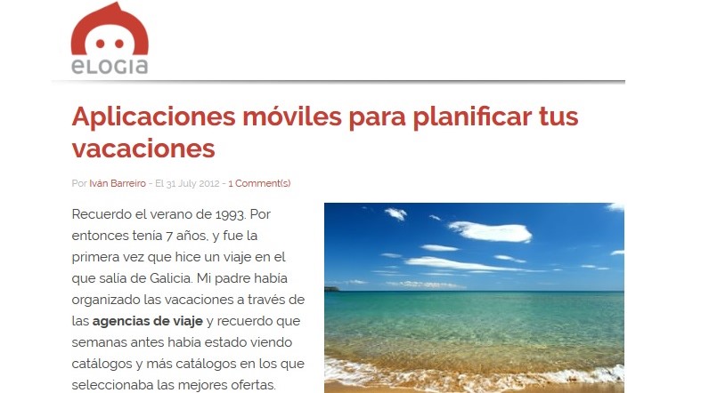 Nota de Elogia sobre las aplicaciones móviles para planificar las vacaciones