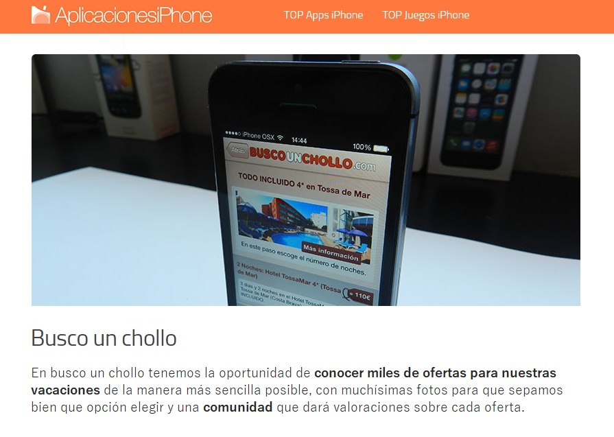 Nota del blog de AplicacionesiPhone, sobre la app de buscounchollo.com