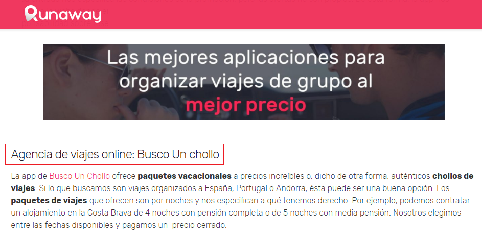 Nota e Runaway con el titular: "Agencia de viajes online: Busco Un chollo