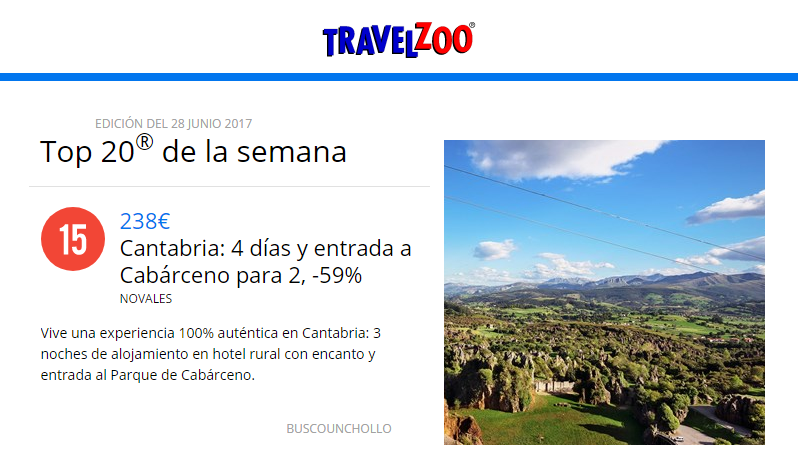 Nota de Travelzoo con promo de Cantabria