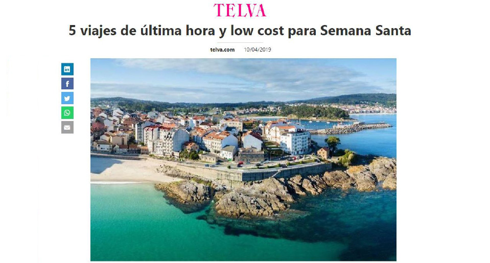 Portada revista Telva con el título:"5 viajes de última hora y low cost para Semana Santa" junto a una oto de un pueblo junto que está arriba de unos acantilados frente al mar
