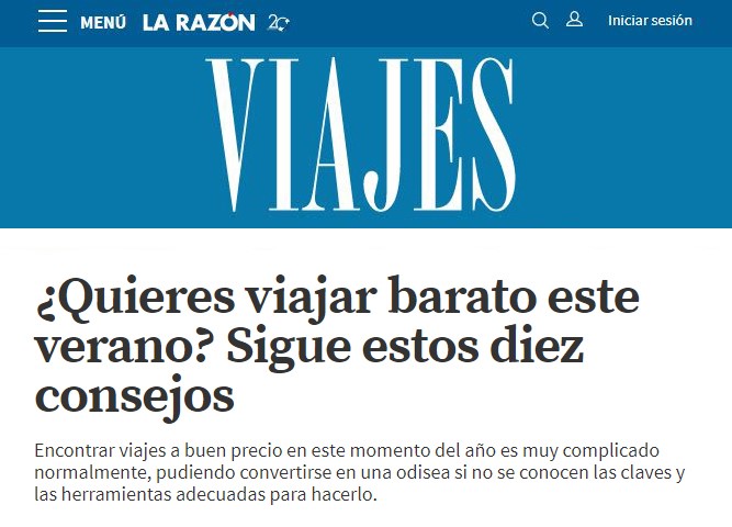 Titular del diario La Razón que dice: ¿Quieres viajar barato este verano? Sigue estos diez consejos"